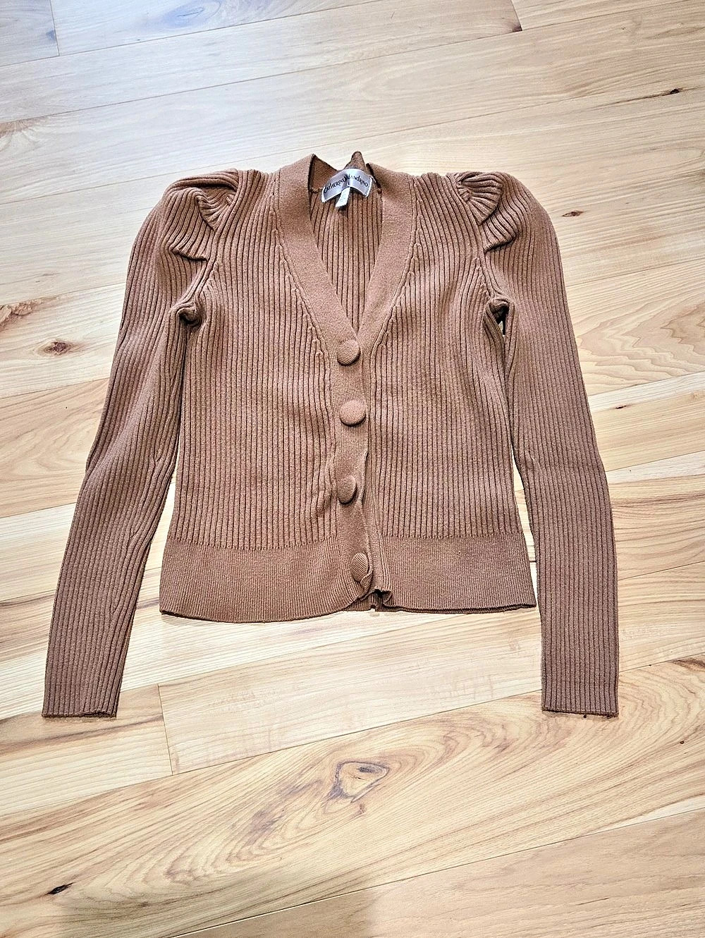 Catherine Malandrino Ribbed V-Neck Cardigan in Brown Size Small Like New